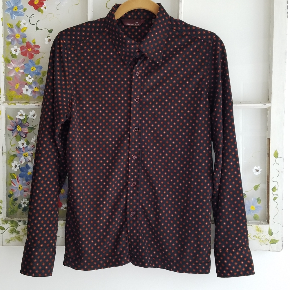 Zara Printed Long Sleeve Shirt Size Medium